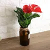 Fleurs décoratives 35 cm Anthurium artificiel feuilles vertes rouges maison chambre salon balcon décoration fausses plantes fleur décor de mariage