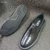 Sıradan Ayakkabı Klasik Sade Siyah Renk Otantik Gerçek Timsah Cilt Erkekler Loafers Orijinal Egzotik Timsah Deri Erkek Slip-On Daireler