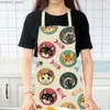 Aprons Baking Home Girl Kitchen Apron Cute Adjustable Shoulder Strap Cooking Party Neck Hanging Childrens Painting Cat Printing Adult Cleaning Supplies Y240401