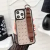 Top Trendy Designer Cell Phone Case for iPhone 15 14 Plus 13 12 Pro Max 11 Leather Floral Paint Wrist Strap Band Anti-skid Smartphone Cover iPhone14pro 15pro