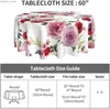 Bordduk Flower Multicolor Floral Roses Drabla Rund 60 tum Bord Täck Polyester Wrinkle-resistent vattentät utomhusbordsduk Y240401