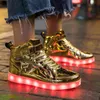 Brand Kids Hightops Lights Up Shoes USB Charger Basket LED Children Trendy Luminous Sneakers Sports Tennis 240321