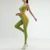 Actieve sets Dames Botsende kleuren Yogaset Gympakje Legging Oefening Hoge intensiteit training Schokbestendige beha strak