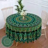 Nappe 1 pièce Nappe circulaire avec fleur rouge verte imperméable colorée couverture de table de terrasse polyvalente nappe totem de 63 pouces Y240401