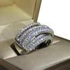 Cluster Ringe Multi Kreuz Gepflasterte CZ Frauen Hohe Qualität Silber Farbe Hochzeit Bands Zubehör Mode Weibliche Ring Schmuck