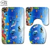 Toilettensitzbezüge, Cartoon-lustige Aquarium-Tiere, 3D-gedruckt, Badezimmer-Sockelteppich, Deckelbezug, Badematten-Set, Drop