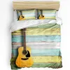 Ensembles de literie Ensemble de guitare en planches de bois 3pcs garçons filles housse de couette taie d'oreiller enfants adultes couette lit double textile à la maison