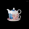 Ensembles de thé Thé en porcelaine vintage pour un café Garniture dorée Théière florale Tasse avec soucoupe Ensemble Perle Lustre Peintures exquises