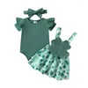 Set di abbigliamento RWYBEYW Il mio primo giorno di San Patrizio Baby Girl Outfit manica lunga pagliaccetto trifoglio gonna con bretelle Set di vestiti