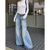 Jeans femininos azul cintura alta moda americana rua tiro perna larga vintage reta solta calças jeans