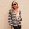 Women's Knits Temperament Versatile Mohair Sweater Jacket Autumn And Winter Loose Checked Knit Cardigan