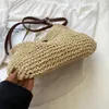 Bolso bandolera de paja con cordón para mujer, bolso tejido hueco de Color sólido, correa ajustable, bandolera Retro para mujer, diario de verano