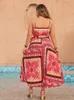 Gibsie Plus Size Holiday Boho Print Side Wrap Dress Summer Women Sexy Spaghetti Strap A-Line Beach Long Dresses 240322