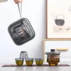 Set di articoli da tè 230ML Vetro al silicio ad alto contenuto di boro Gaiwan Copri tazza Isolamento termico in legno Ciotola da tè cinese Zuppiera Set da viaggio