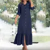 Casual Dresses 2024 Spring Women's Elegant And Fashionable Unisex Style Long Sleeved Collar Cardigan Solid Color Denim Dress