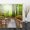 Rideaux de douche Moderne 3D Imprimer Paysage Forêt Rideau Vert Plante Arbre Cascade Paysage Bain Avec Crochets Salle De Bains Maison Étanche