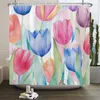 Shower Curtains Colorful Beautiful Flowers With 12 Hooks Floral Printed Fabric Curtain Waterproof Polyester Bath Screen