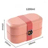 Dinnerware 1200ml Bento Box Japanese Double-layer Lunch Boxes Sealed Antibacterial For Children Microwave Oven Heating