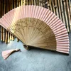 Estatuetas decorativas ventilador dobrável ventilador de bambu estilo antigo chinês ventilateur abanicos para boda pogal adereços presente verão portátil