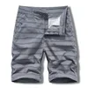 Men's Shorts Striped Summer Casual Short Men Safari Style Mid-waist Knee Length Straight Pure Cotton Breathable Clothing