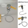 Clock Fans USB Powered Small Night Light Real Time Display Hand Mini USB Fan Flexible Gooseneck LED Clock for Laptop PC Notebook