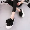 Walking Shoes Tfsland Women Moccasin Soft Thick Sole Creepers Female Bow Breathable Flats Height Increasing 5CM Sneakers