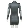 Casual Dresses Anjamanor 3D Body Print Sexiga klänningar Kvinnor 2024 Spring Fashion Long Sleeve Mini Bodycon Dress Club Outfits D96-BF23