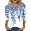 T-shirts pour femmes 3/4 manches pour femmes mignon fleur imprimé graphique t-shirts chemisiers décontracté grande taille tops basiques pull roupas feminina 2024