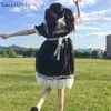 Casual Kleider 2024 Frauen Japanische Gothic Lolita Stil Spitze Rüschen Kleid Bogen Fee Ballkleid Mädchen Süße Nette Sailor Kragen mesh