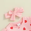 Ensembles de vêtements pour bébés filles, tenue de saint-valentin, à volants, manches longues, imprimé cœur, sweat-shirt et pantalon, bandeau, vêtements d'automne