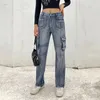 Dżinsy damskie niskie talia seksowne workowate niebieskie spodnie ładunkowe kobiety Koreańska moda vintage 90s y2k streetwear punk dojeżdża proste dżinsowe spodnie