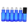 Storage Bottles Refillable Thick 5ml Empty Roll On Glass Bottle Frosted Blue For Essential Oil Perfume Metal Roller Ball 800pcs/lot