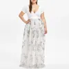 Maxi klänningar för kvinnor plus storlek bohemian strand sommar sundress vneck kort ärm blommig sequined kväll fest mesh klänning 240327