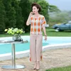 Women's Tracksuits Summer Casual Print T-shirt Tops Two Pieces Loose Short Sleeve And Leg Pants Suits Middle-aged Woman 2 Piece Set