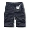 Men's Shorts Striped Summer Casual Short Men Safari Style Mid-waist Knee Length Straight Pure Cotton Breathable Clothing