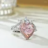 Cluster Ringe Licht Luxus S925 Sterling Silber Liebe Künstliche Rosa Diamant Ring Set Mit Hohem Kohlenstoff Temperament Engagement Schmuck