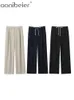 Aonibeier almazuela elegante pantalones de pierna ancha para mujer Traf primavera cremallera cintura alta longitud completa Oficina pantalones femeninos Y2K 240321