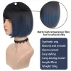 Wigs Synthetic short straight black and blue twotone wig headsets high quality heatresistant wigs for female cosplay