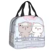 mochi Cat Chef Peach Insulated Lunch Bag for Outdoor Picnic Peach And Goma Resuable Thermal Cooler Lunch Box Women Children q9cw#