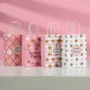 Gift Wrap 5PCS Let's Party Paper Packaging Storage Bag With Handle Pink Bronzing Fashion Wedding Happy Birthday Favors Supplies