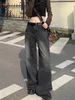 Calças de brim femininas 2024 primavera outono mulheres preto cinza lavado cintura alta na moda calças jeans y2k harajuku rua perna larga baggey