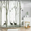 Douchegordijnen Oude Houten Bos Bomen Elanden Badkamer Bad Decoratie Waterdicht Polyester Badgordijn Home Decor Met Haken