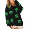 Kvinnors hoodies St Patricks Day Sweatshirt Kvinnor Långärmad Crewneck överdimensionerade Pullover Tops Y2K Clover Tryckt Löst skjorta