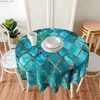 Bordduk Tabellduk 60 tum turkos blåvattentät tvättbar rund bordsdukskydd för fest bankett hem middag dekor y240401