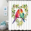 Rideaux de douche Love Birds Rideau Saint Valentin Couronne en forme de coeur Tissu en polyester imprimé Salle de bain imperméable avec crochets