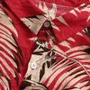 Camisa havaiana masculina férias manga curta vermelha gola virada para baixo estampa de folhas férias praia tops roupas 240322