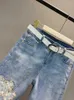 Women's Jeans Lightweight Women Lace Patchwork Beaded Slim Ankle Length High Waist Fashion Style Female Top Quality