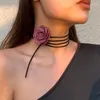 Collier ras du cou romantique avec grande fleur de Rose pour femmes, mode coréenne, longue chaîne en corde à lacets, accessoires Y2K, bijoux sur le cou