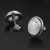 Studörhängen Natural 8x10mm Oval Moonstone 925 Sterling Silver Earring For Women Vintage Ear Jewelry Party Present Partihandel