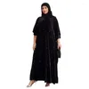 Roupas étnicas 2024 Plus Size Vestidos Muçulmanos para Mulheres Elegantes 3/4 Manga Veludo Maxi Vestido Moda Abaya Vestidos com Hijab